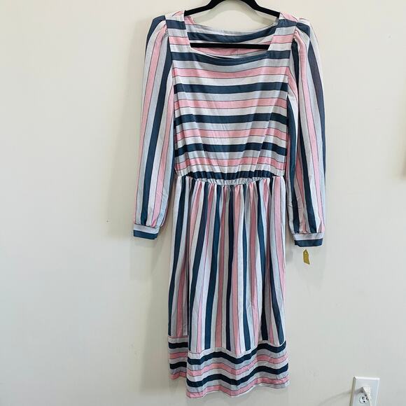 Vintage Polyester Striped Long Sleeve Dress - Picture 1 of 3